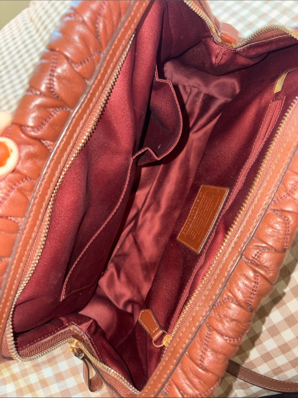 Quilted Brown Leather Tote Bag with Gold Hardware - Picture 3 of 4